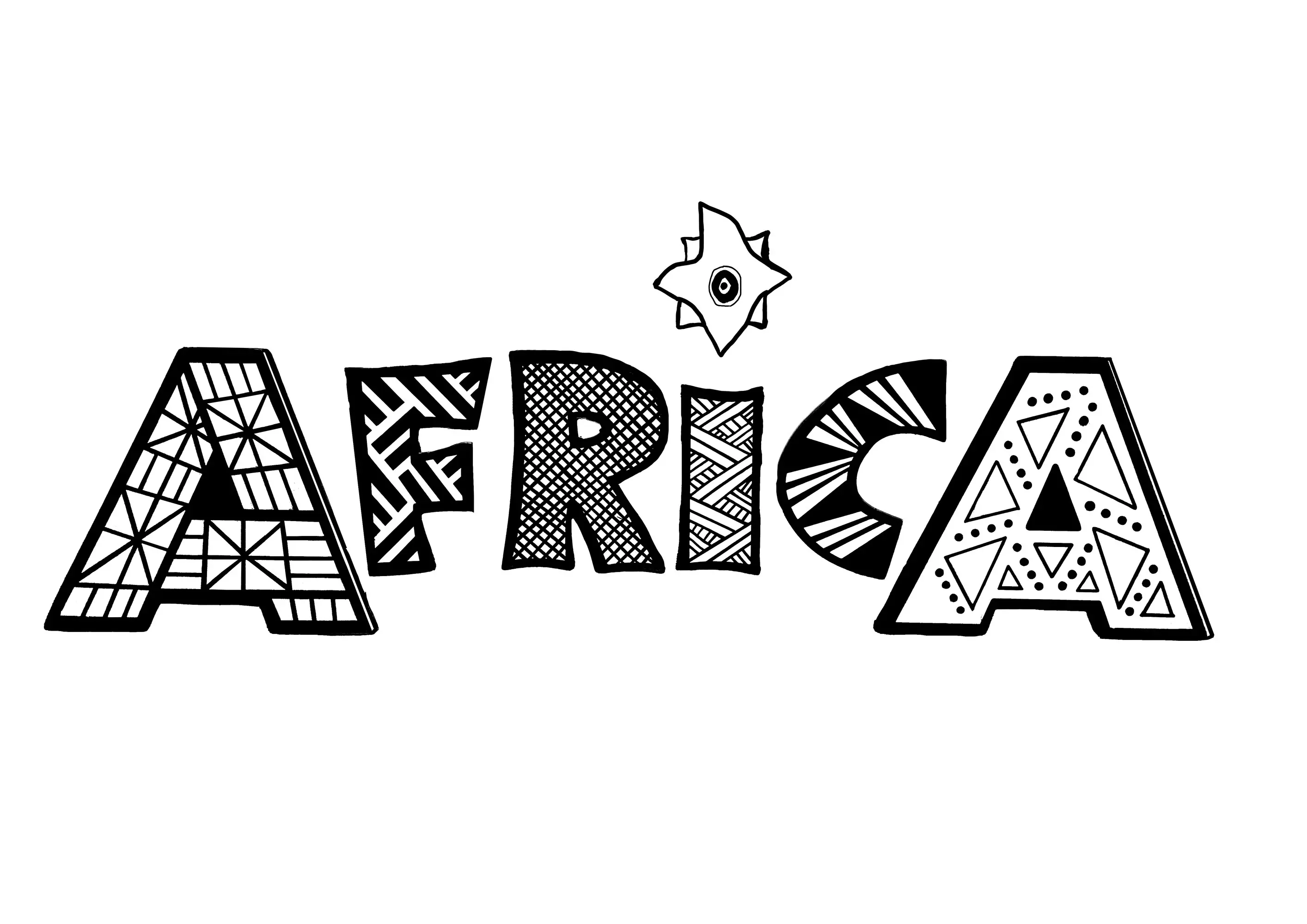 Le mot "AFRICA" avec de beaux motifs variés à colorier (Afrique)