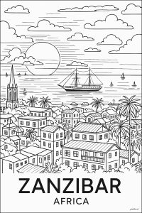 Le port de Zanzibar (Coloriage d'OLDAfrique)