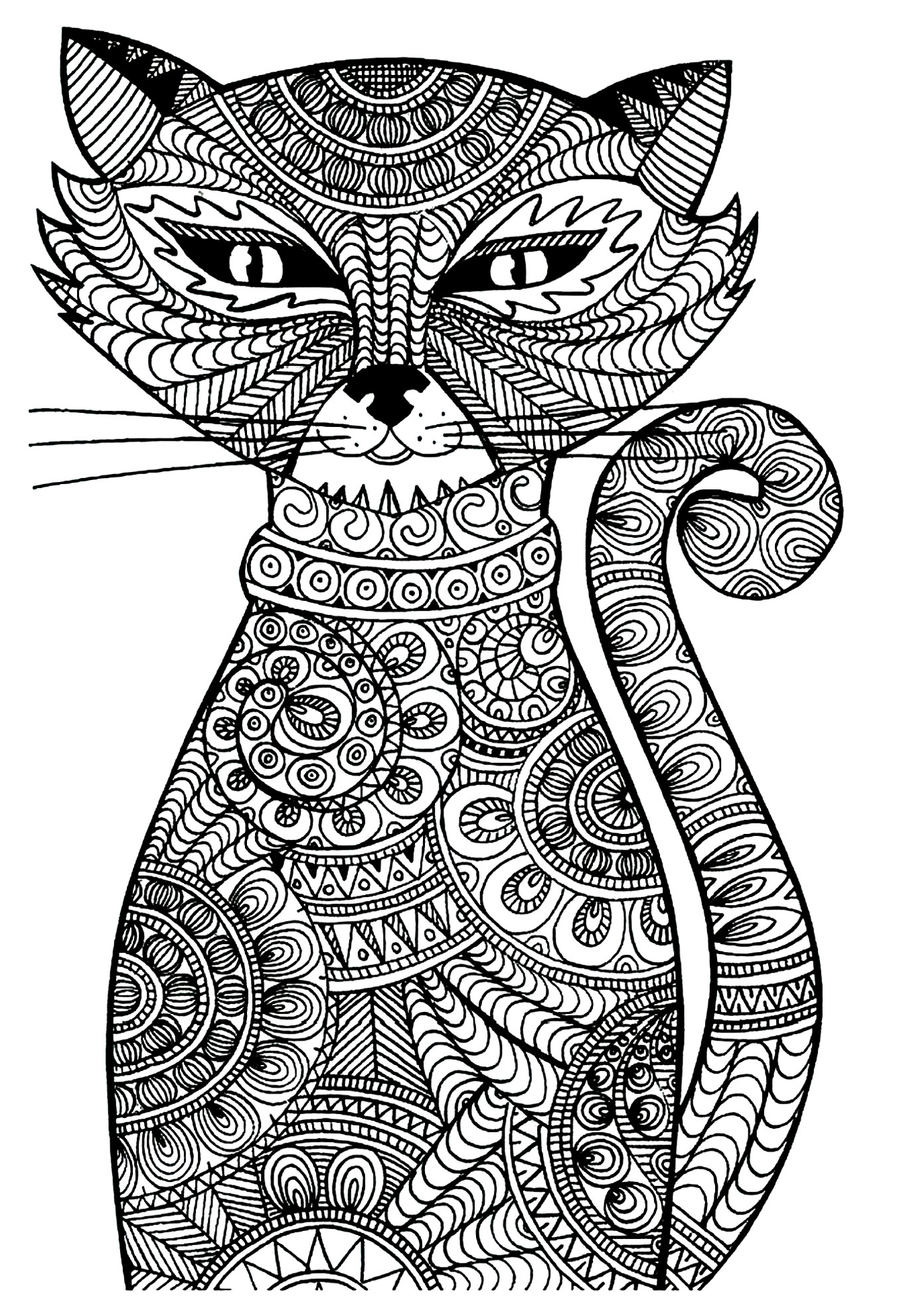 coloriage adulte animaux chat malicieux 2 free to print