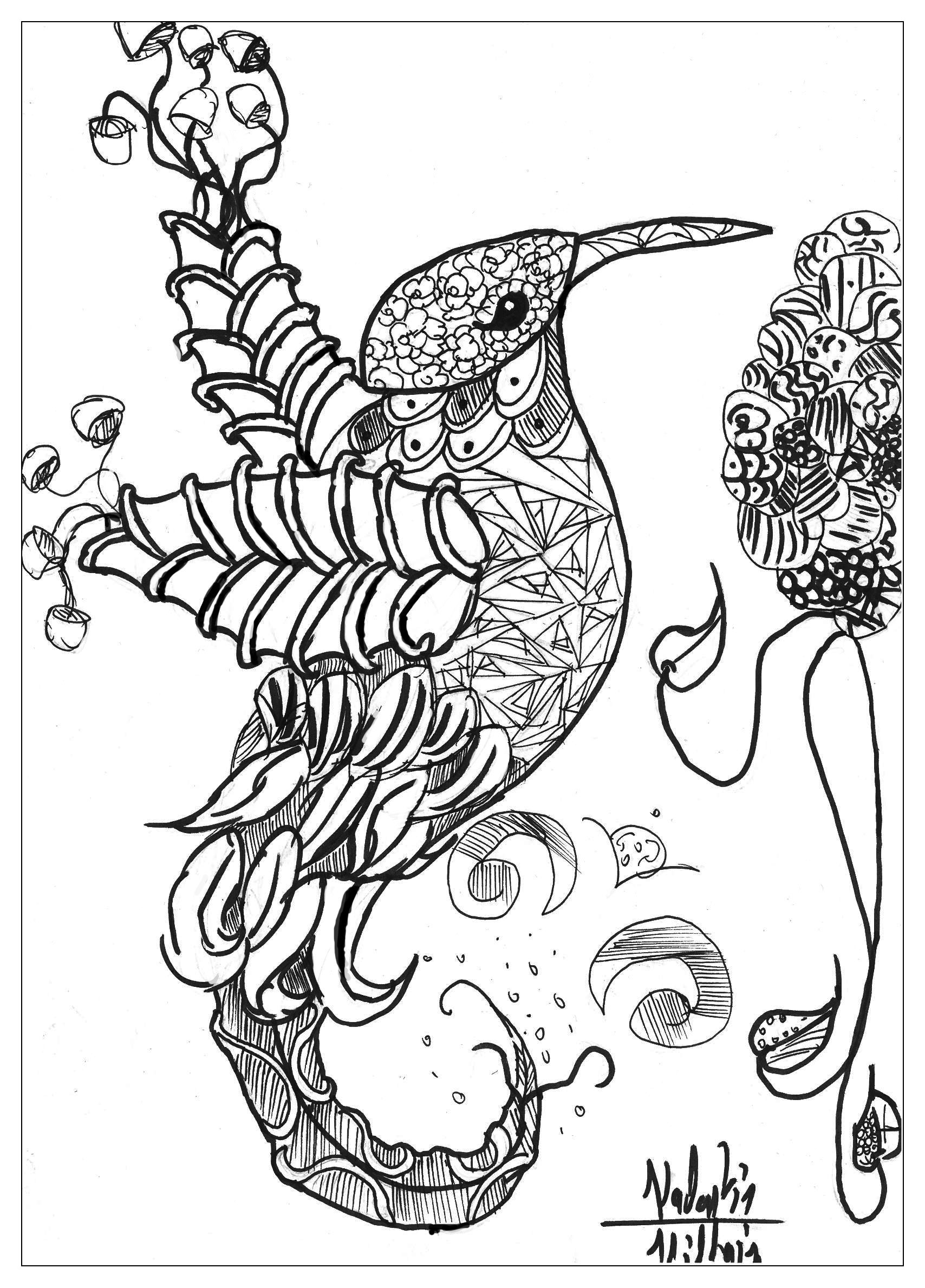 Un oiseau avec une lég¨re touche de Zentangle dans l air