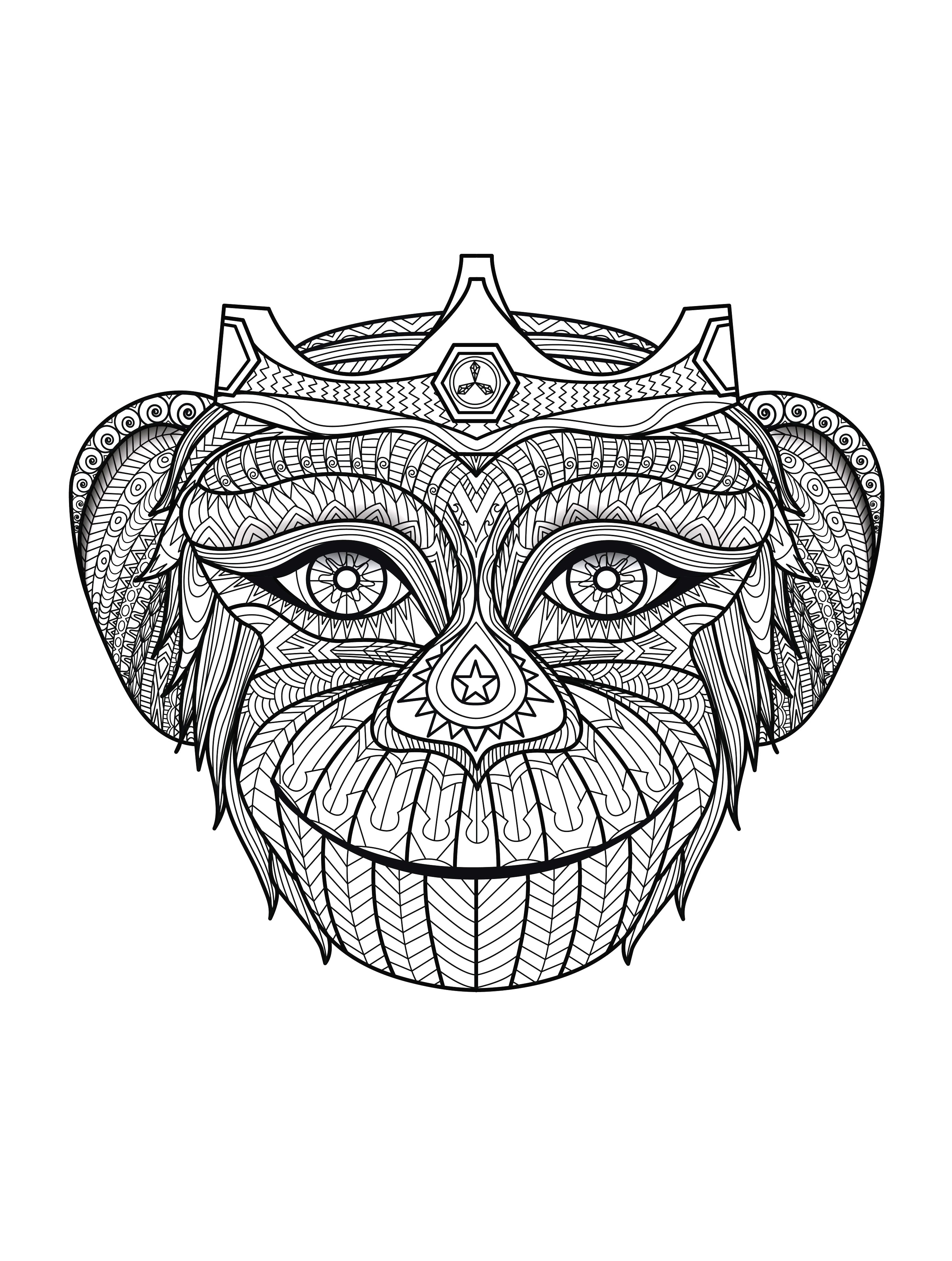 coloriage adulte tete de singe free to print