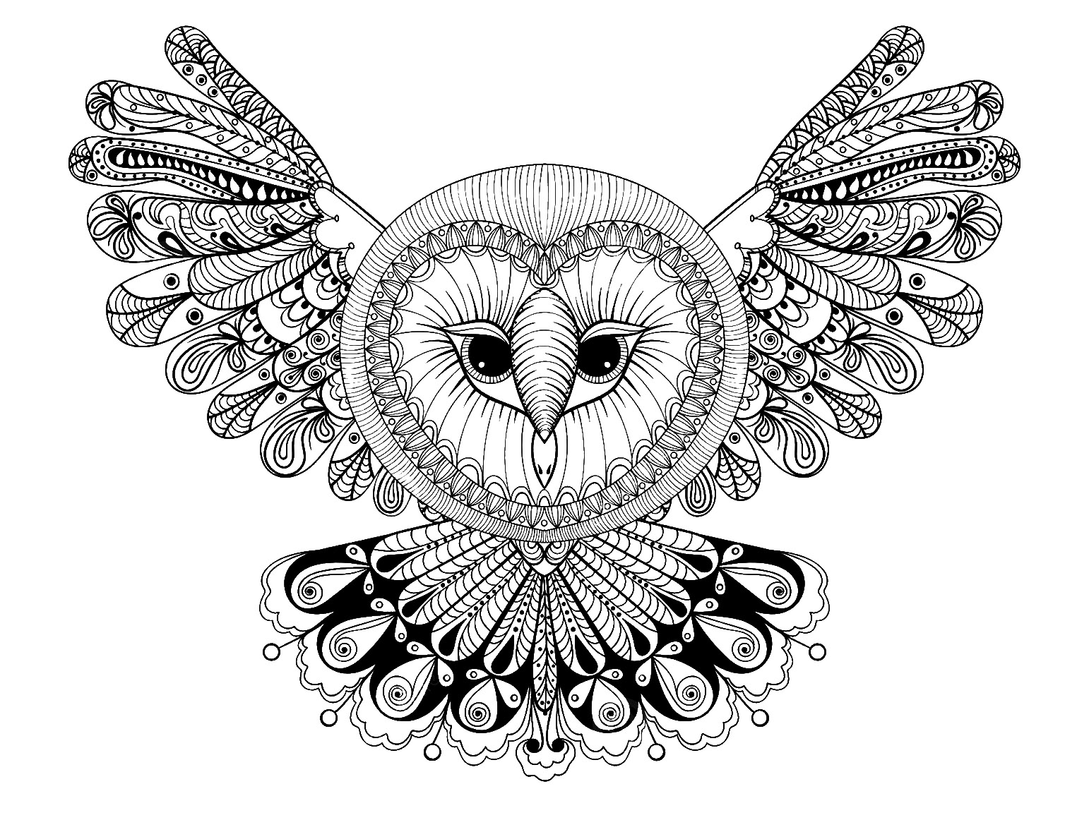 coloriage hibou avec grande tete forme mandala free to print