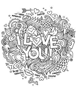 Coloriage adulte coeur amour I love you