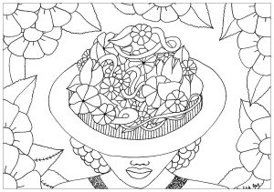 Coloriage adulte elanise art chapeau fleuri