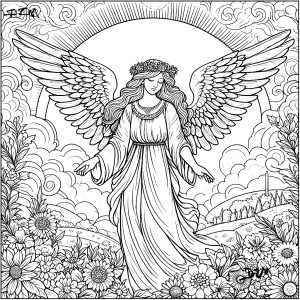 Ange et fleurs (Coloriage de Domandalas)