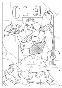 Coloriage Anti-stress à imprimer pour adultes : Danseuse de Flamenco
