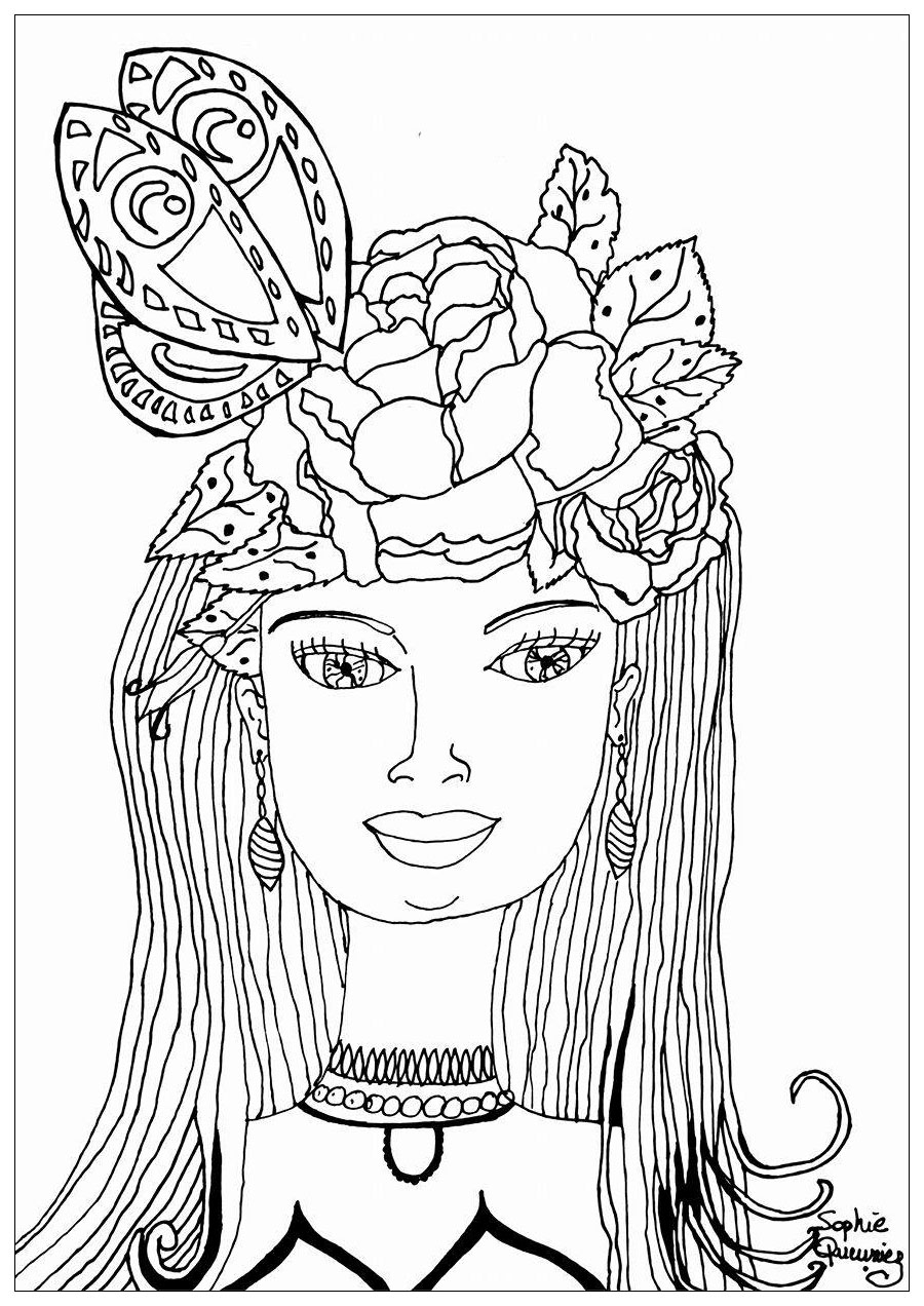 coloriage adulte chapeau d ete Femme papillon