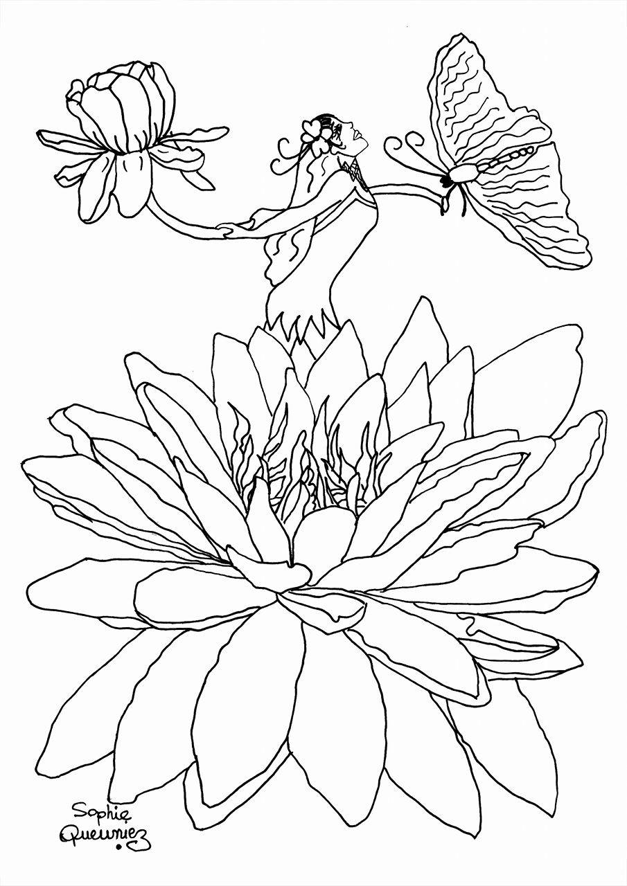 coloriage adulte fee dans fleur