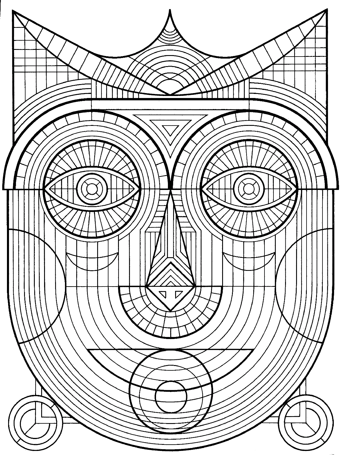 Dessin de masque traditionnel avec nombreux détails, à imprimer et colorier