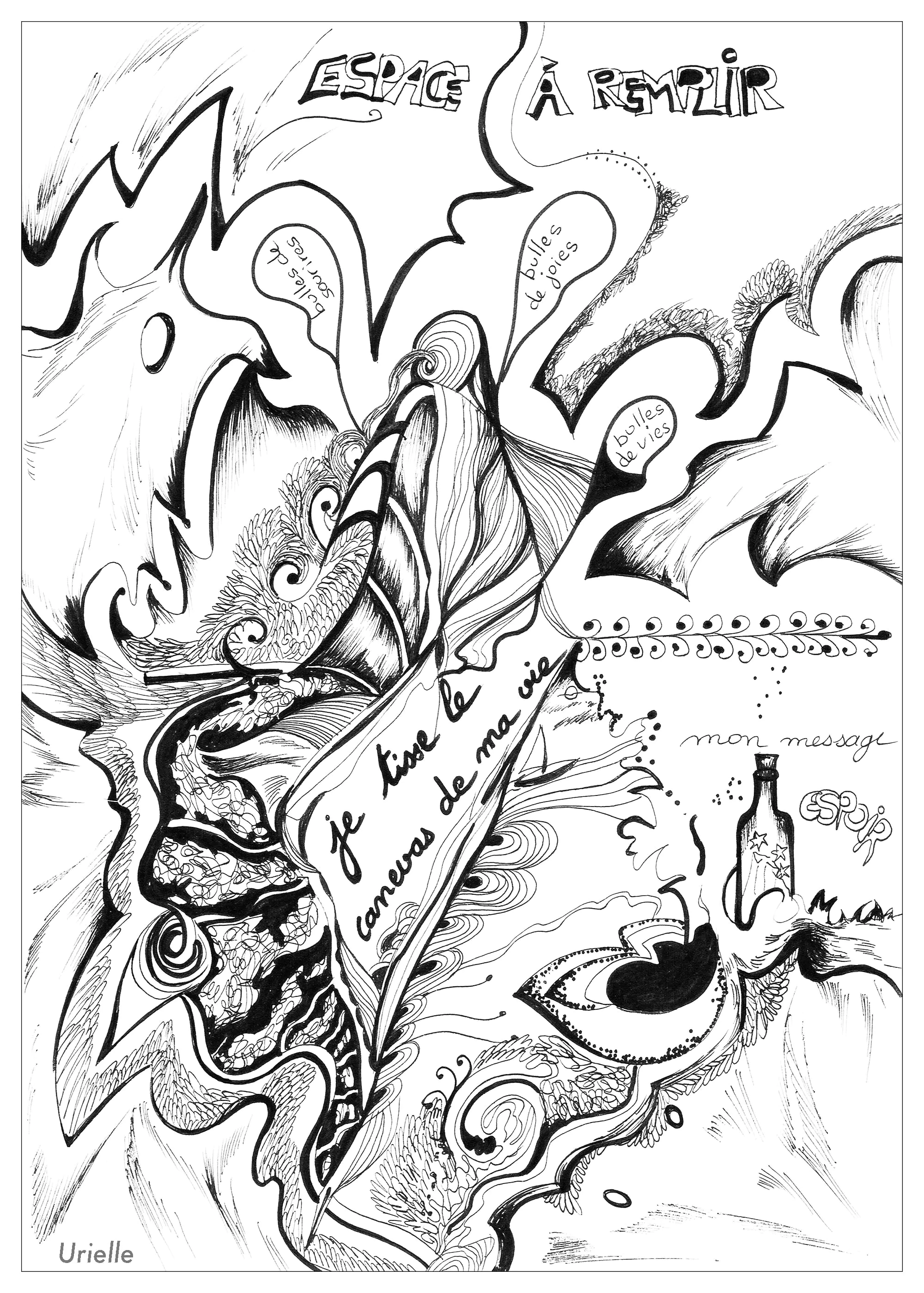 Urielle-je-tisse-le-canevas-de-ma-vie (Coloriage Anti-stress à imprimer pour adultes)
