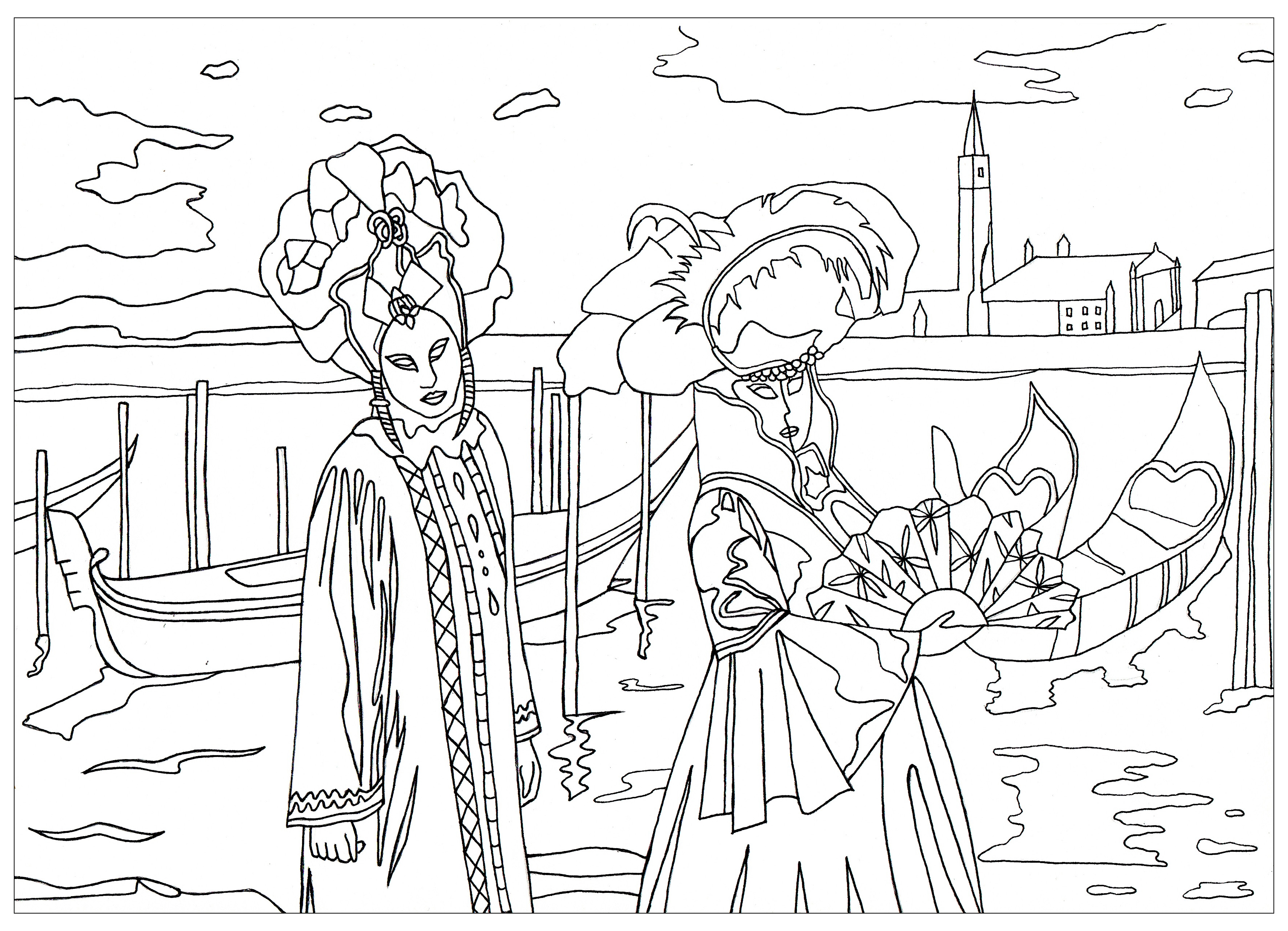 'Le Carnaval de Venise', coloriage exclusif, Artiste : Marion C