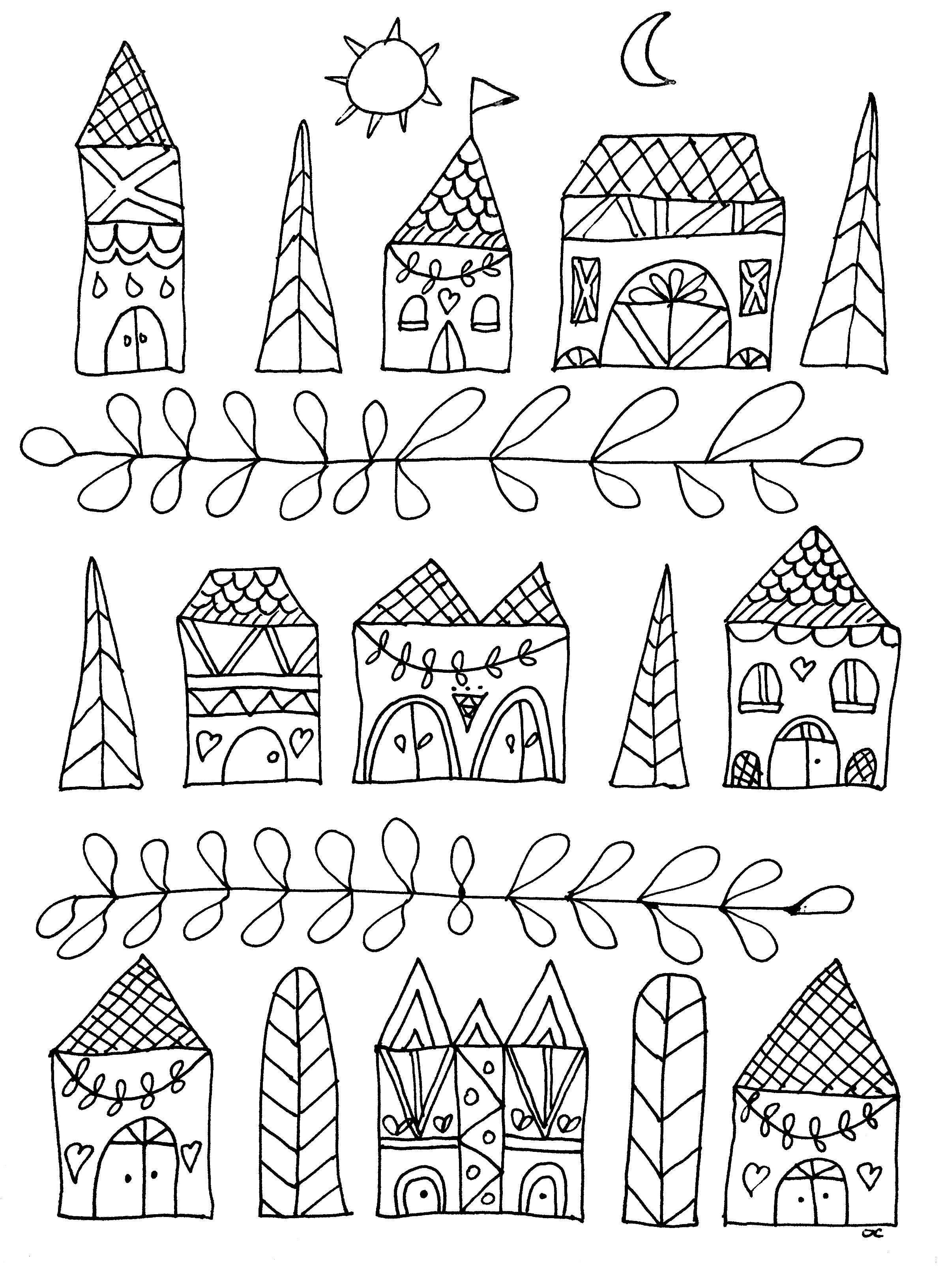 coloriage dessin naif maisons simples free to print