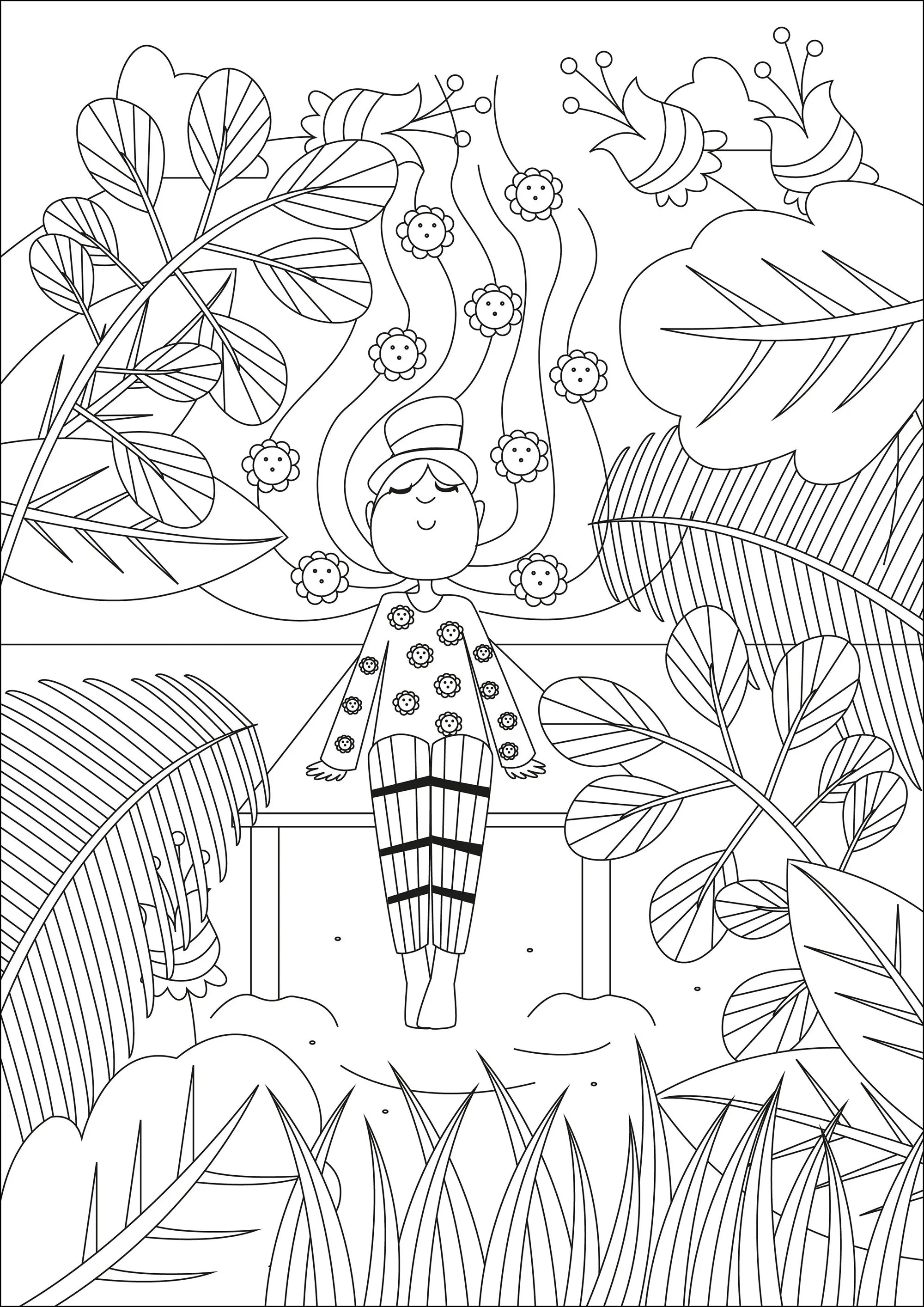 Relaxation intense en compagnie des plantes (Coloriage Anti-stress à imprimer pour adultes)