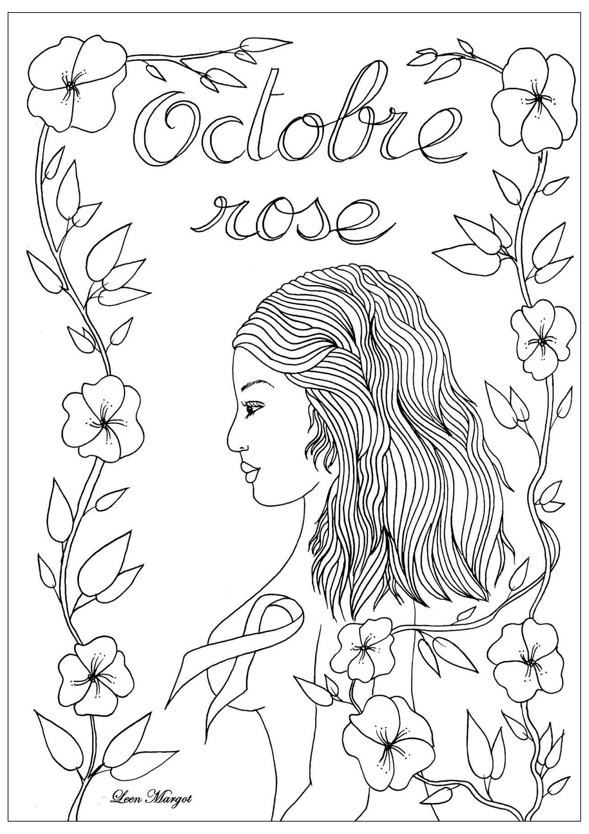 Coloriage exclusif créé pour Octobre rose : Mois de sensibilisation au dépistage du cancer du sein (Version 1), Artiste : Leen Margot