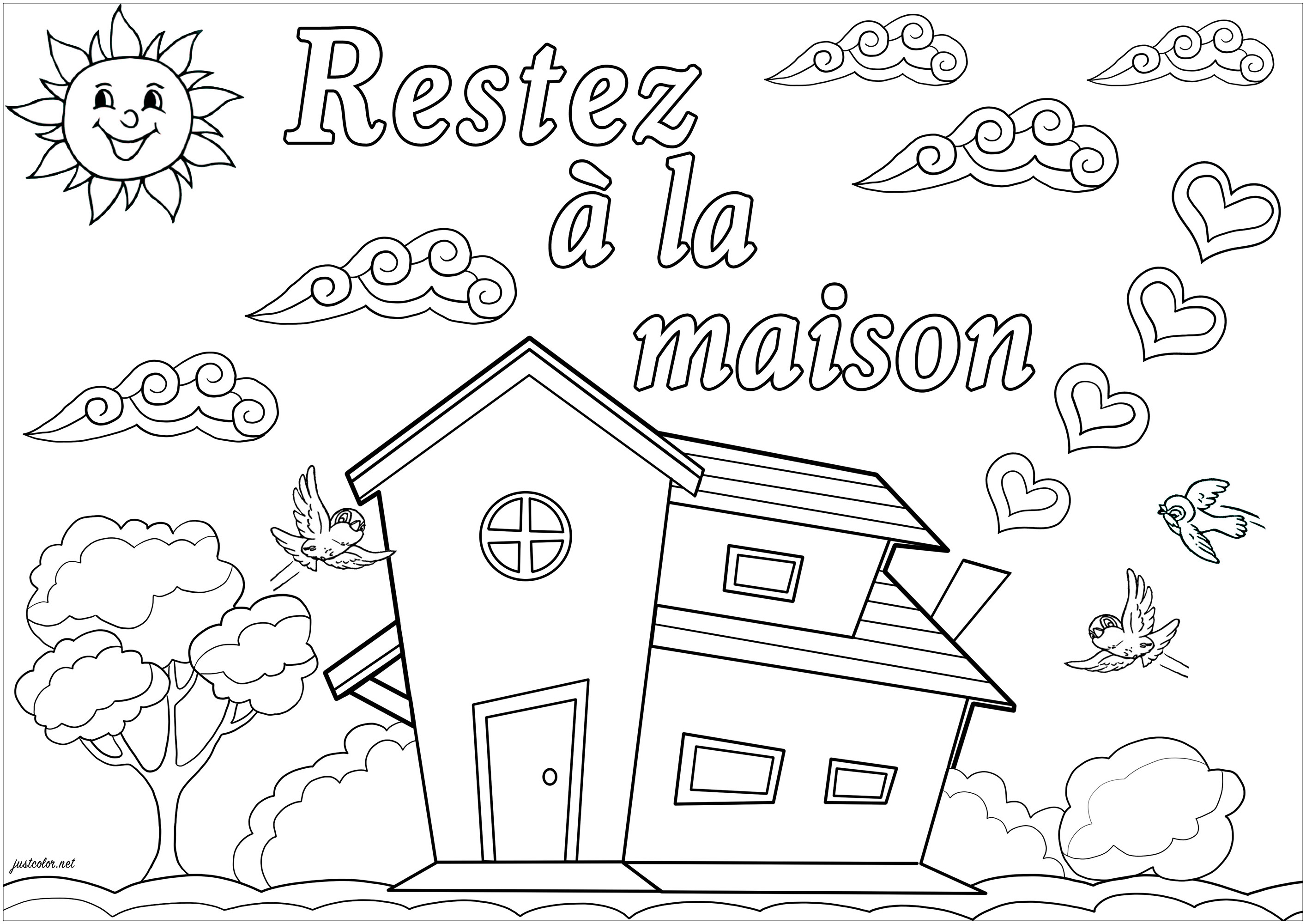 Pour gagner contre le COVID-19 (Coronavirus), restons à la maison !. Voici un coloriage pour petits et grands créé pendant la période du COVID, et qui avait pour but de vous aider à passer le temps en cette période de confinement, Artiste : Gamma