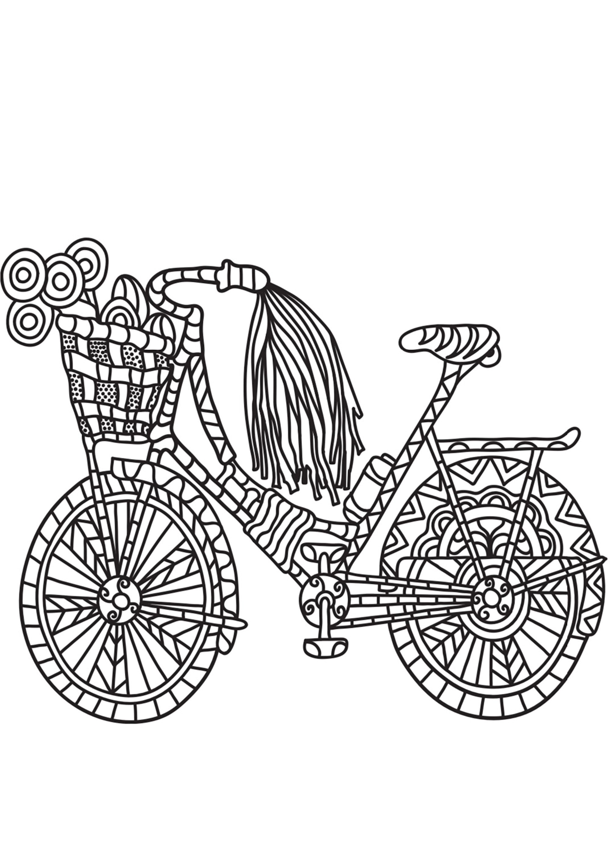 Simple dessin d'un vélo aux motifs simples. Un coloriage qui vous fera revenir en enfance