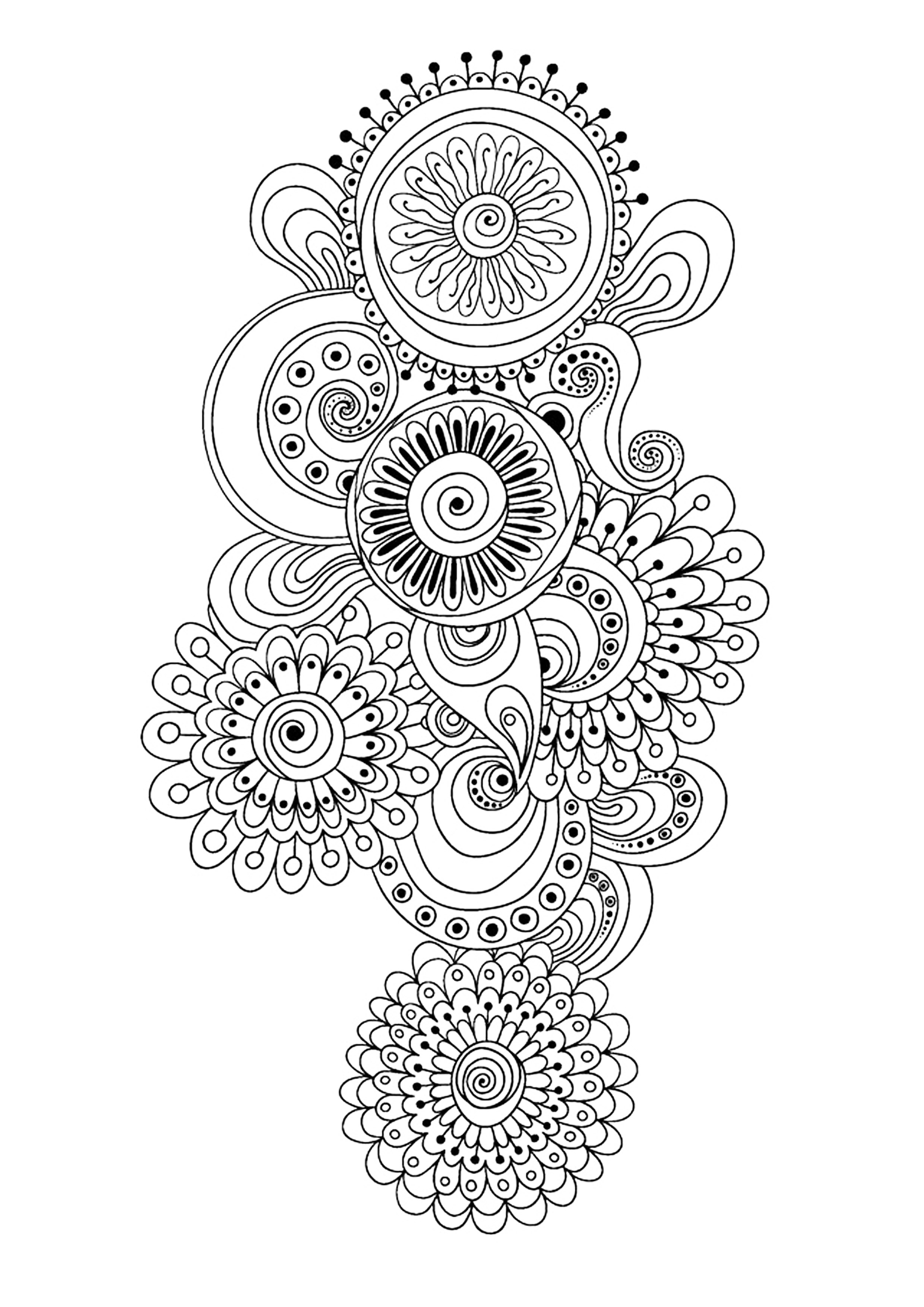 Coloriage 100% Anti-stress : motifs abstraits d'inspiration florale : n°10, Artiste : Julias Negireva   Source : 123rf