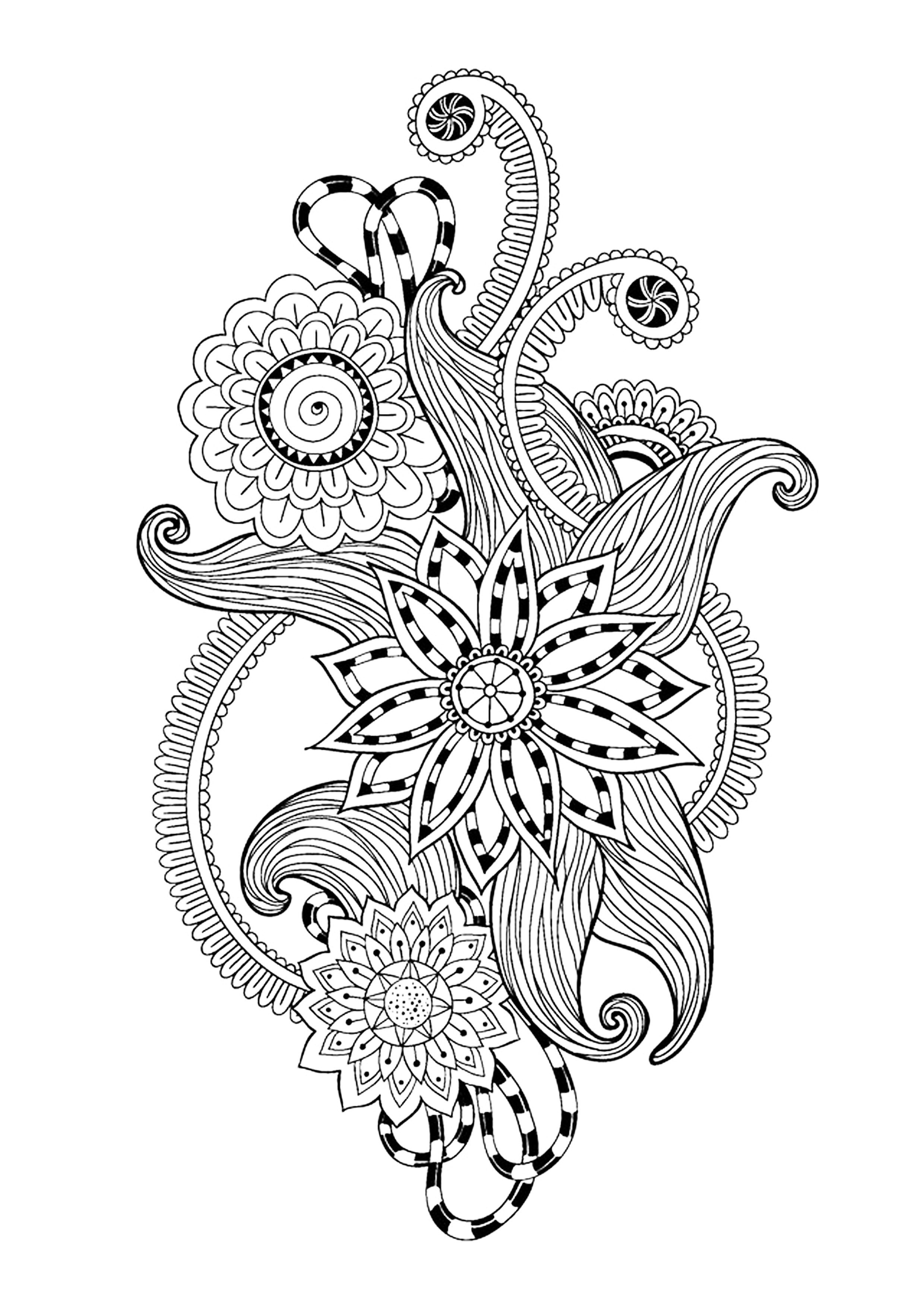 Coloriage 100% Anti-stress : motifs abstraits d'inspiration florale : n°12, Artiste : Julias Negireva   Source : 123rf