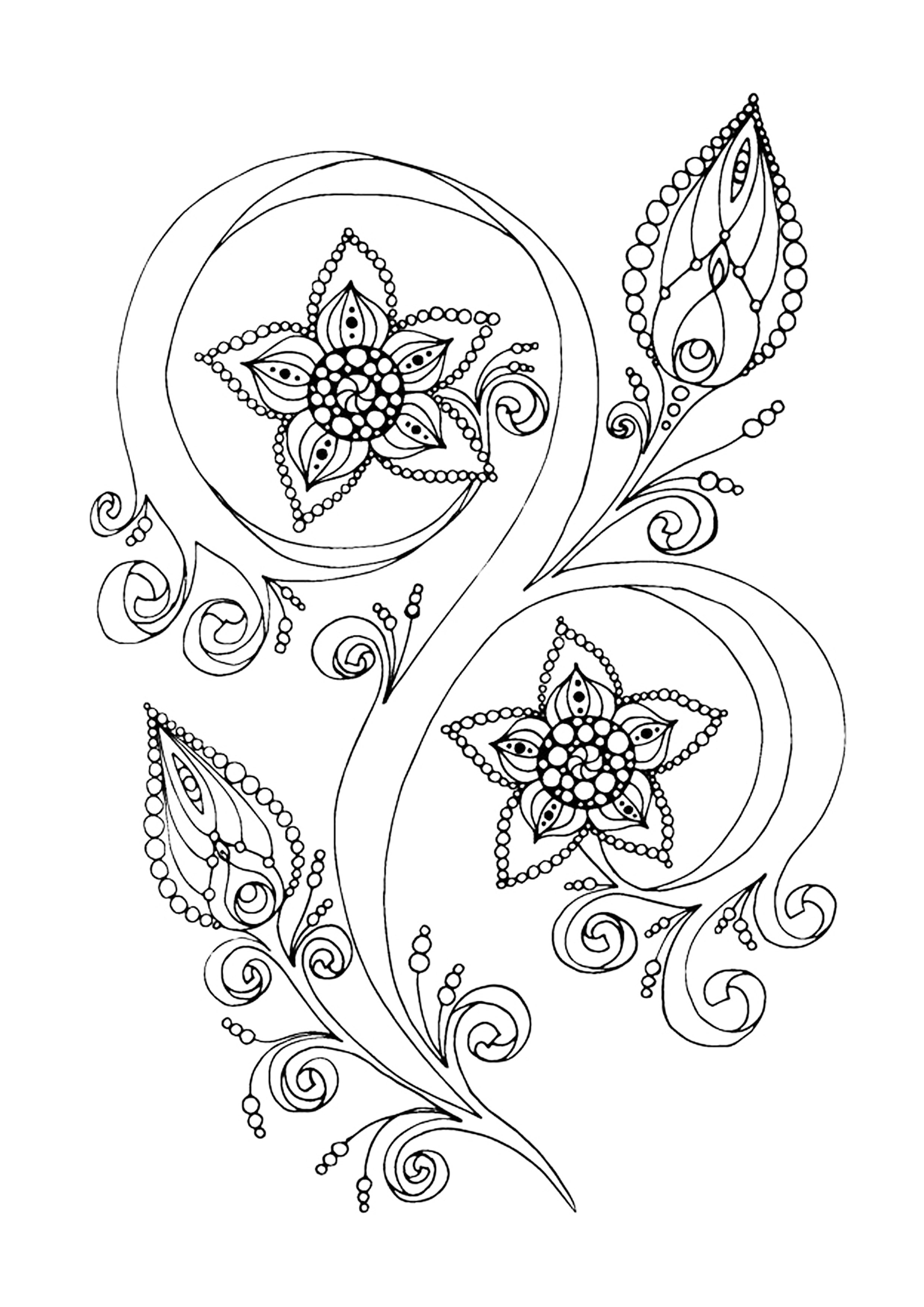 Coloriage 100% Anti-stress : motifs abstraits d'inspiration florale : n°13, Artiste : Julias Negireva   Source : 123rf