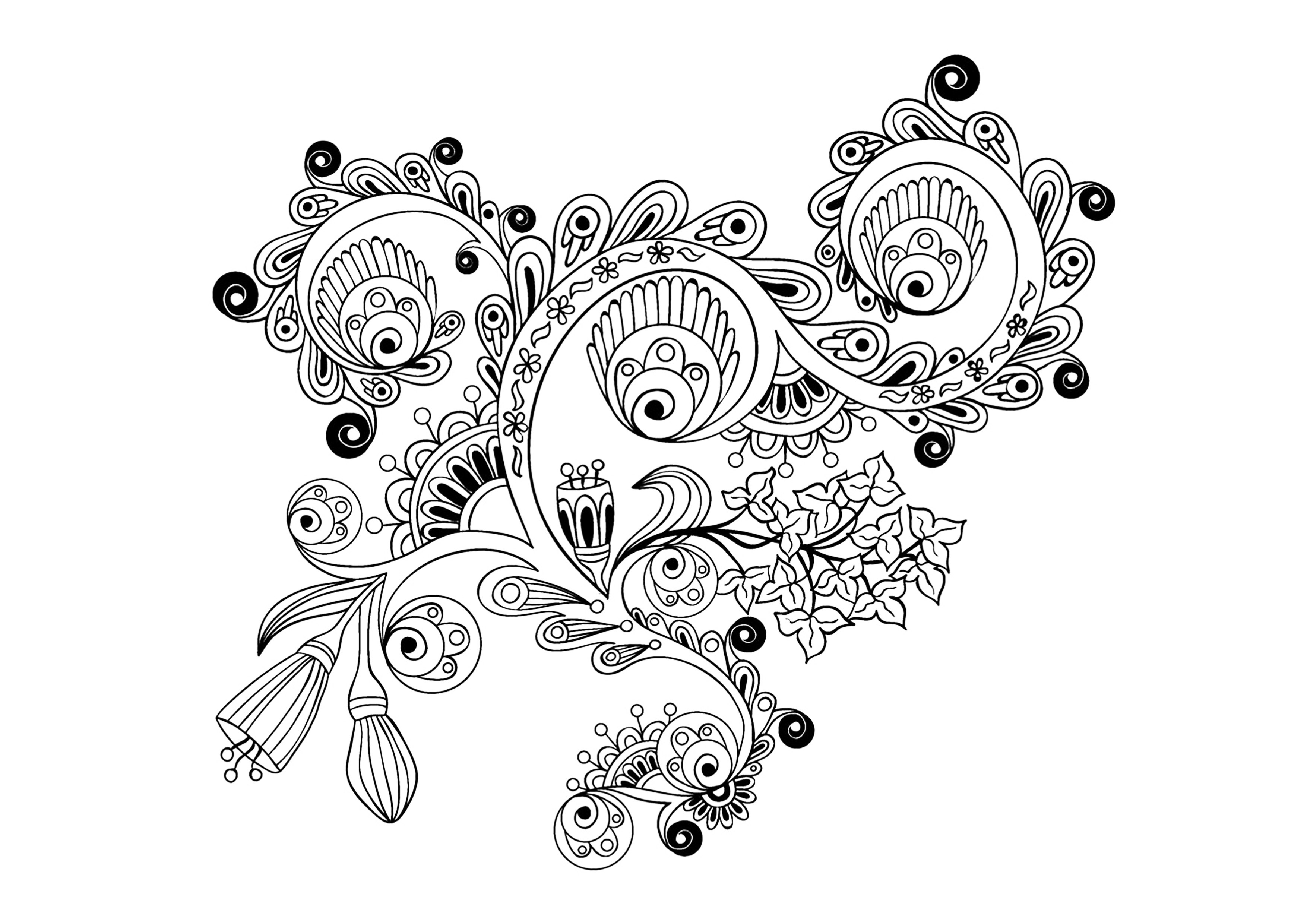 Coloriage 100% Anti-stress : motifs abstraits d'inspiration florale : n°14, Artiste : Julias Negireva   Source : 123rf