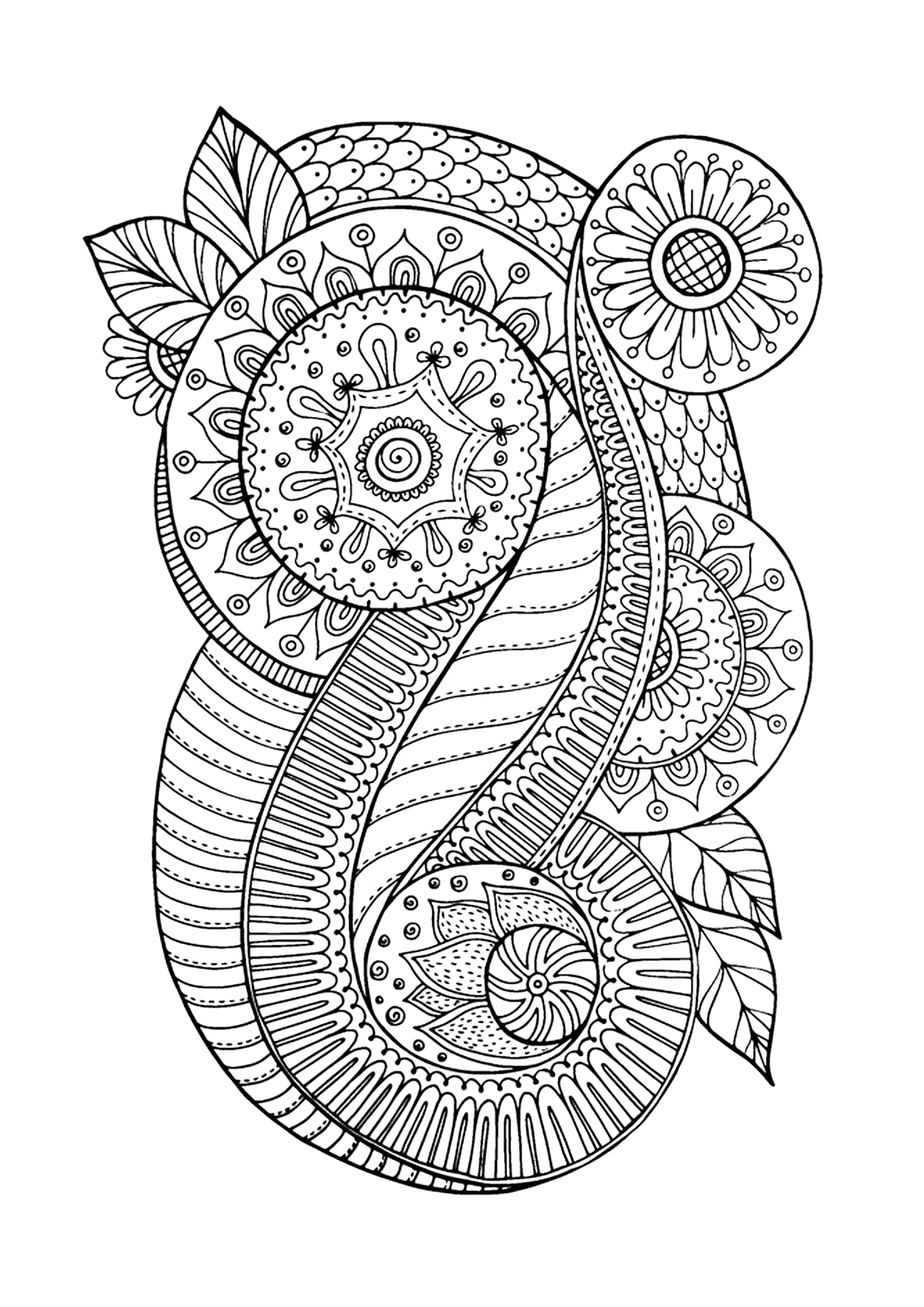 Coloriage 100% Anti-stress : motifs abstraits d'inspiration florale : n°4, Artiste : Julias Negireva   Source : 123rf