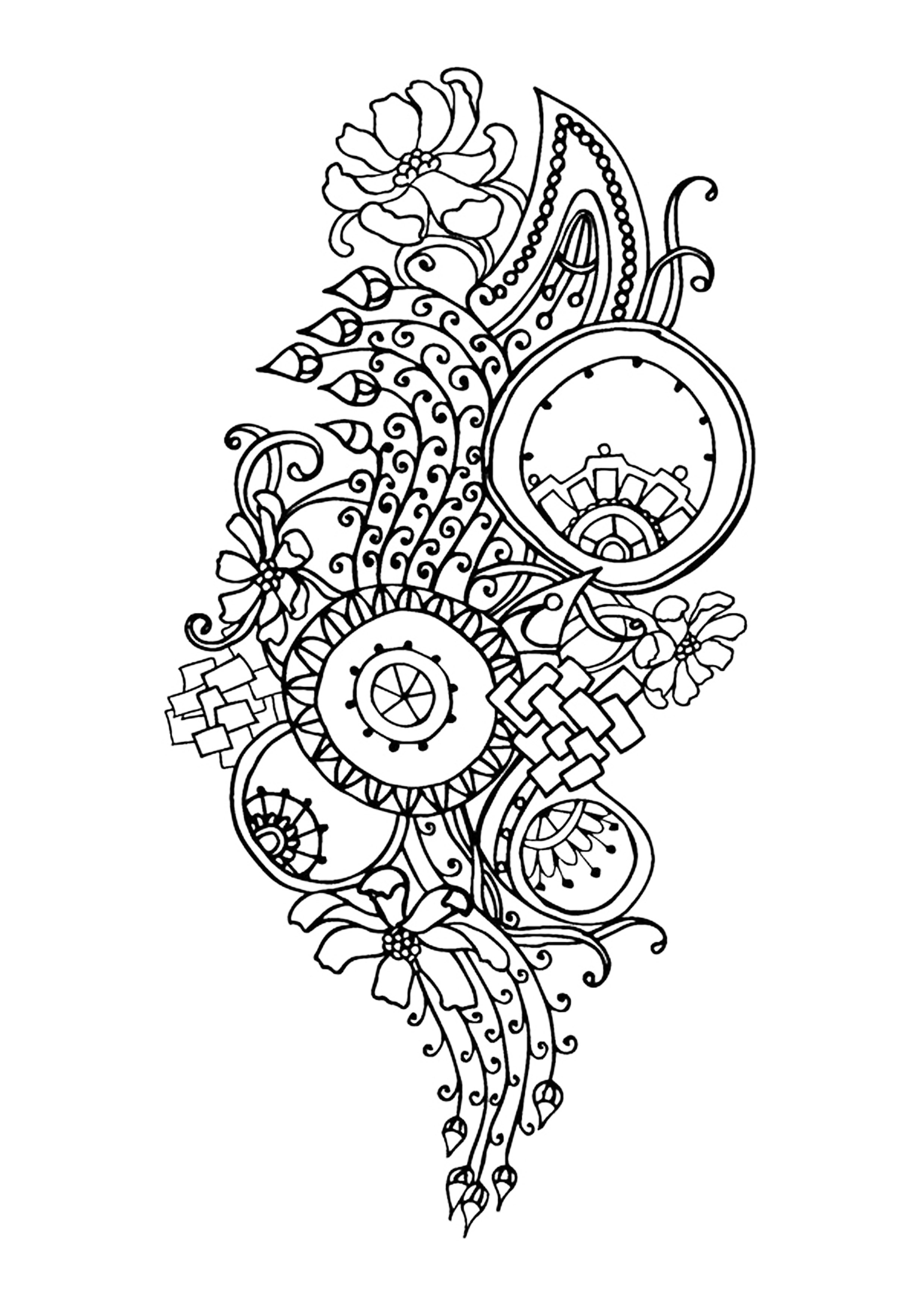 100 fleurs Livre de coloriage anti-stress pour adulte : motifs à