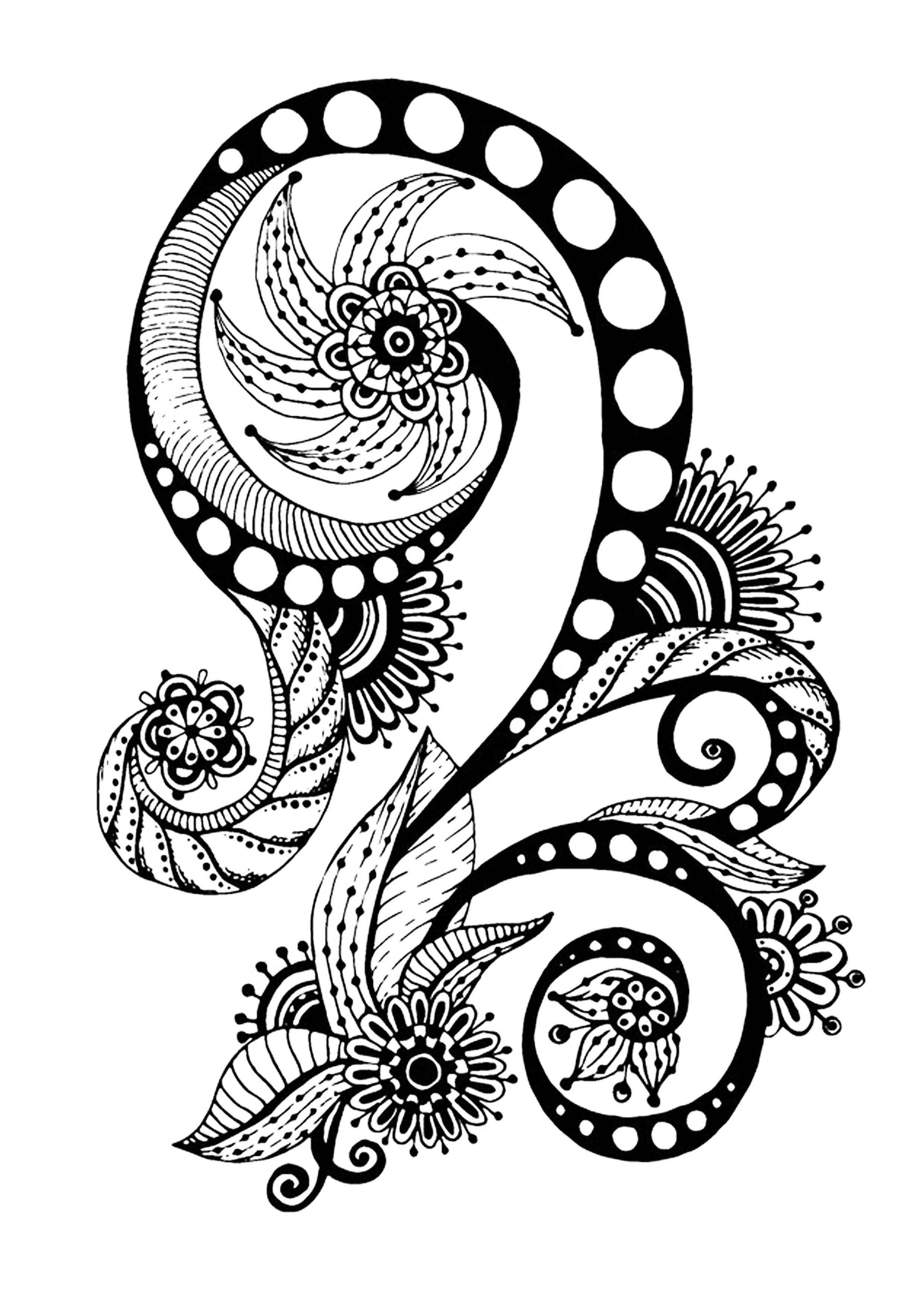 Coloriage 100% Anti-stress : motifs abstraits d'inspiration florale : n°7, Artiste : Julias Negireva   Source : 123rf