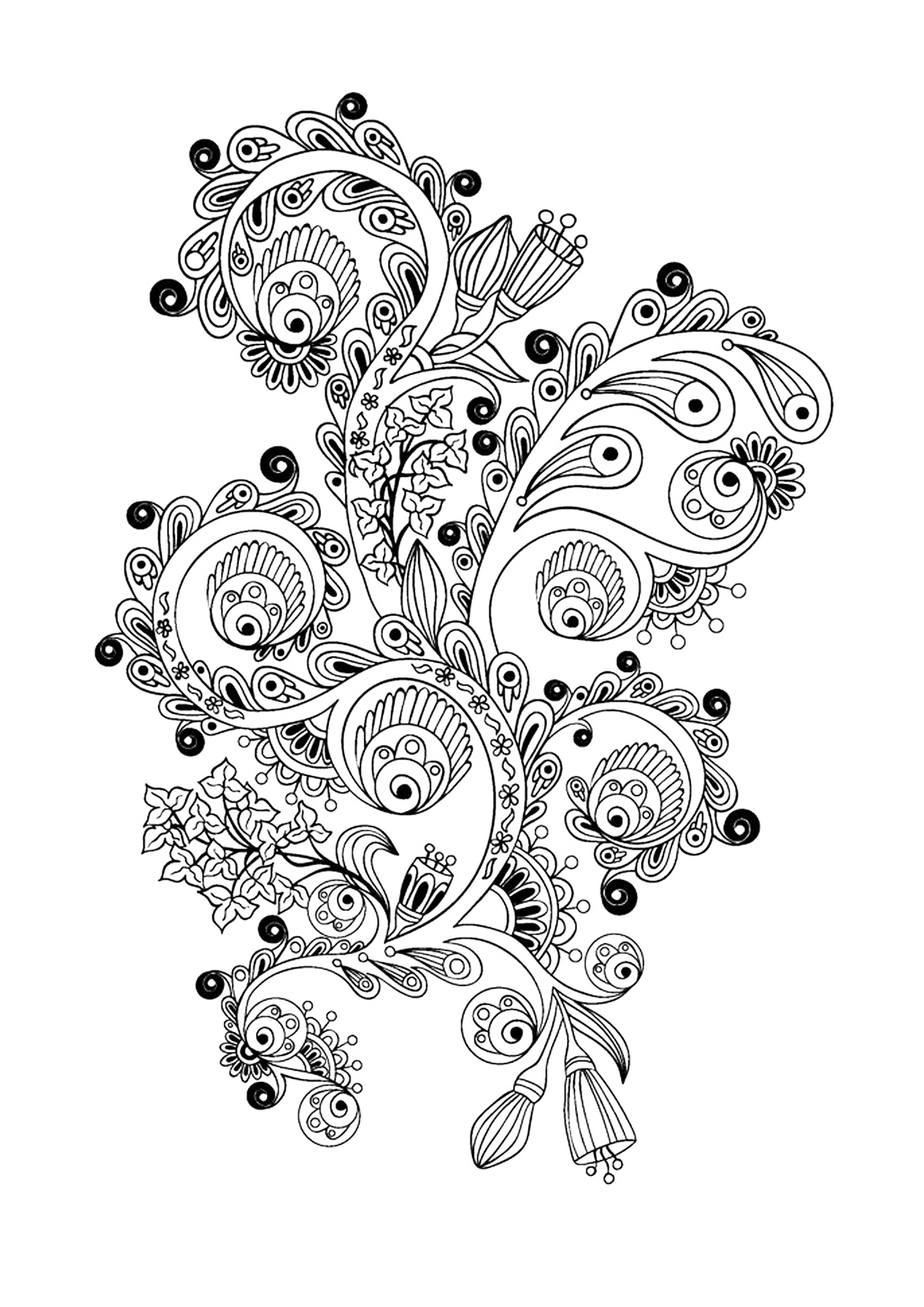 Coloriage 100% Anti-stress : motifs abstraits d'inspiration florale : n°8, Artiste : Julias Negireva   Source : 123rf