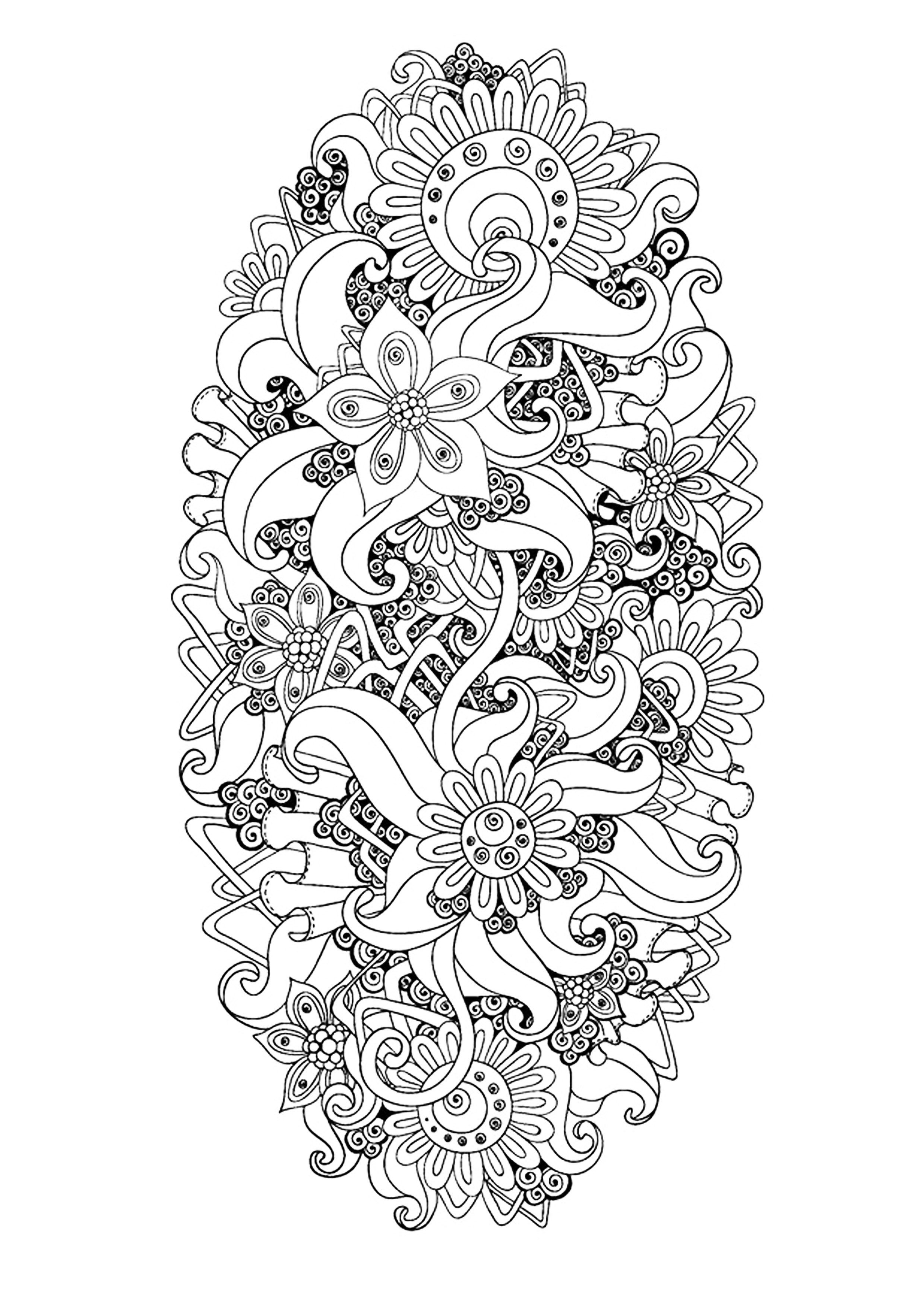 Coloriage 100% Anti-stress : motifs abstraits d'inspiration florale : n°9, Artiste : Julias Negireva   Source : 123rf