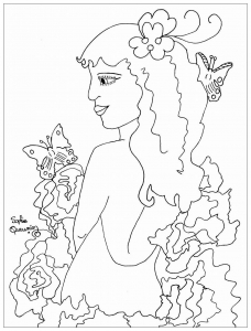 Coloriage adulte beaute de profil