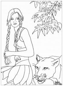 Coloriage adulte femme et panthere