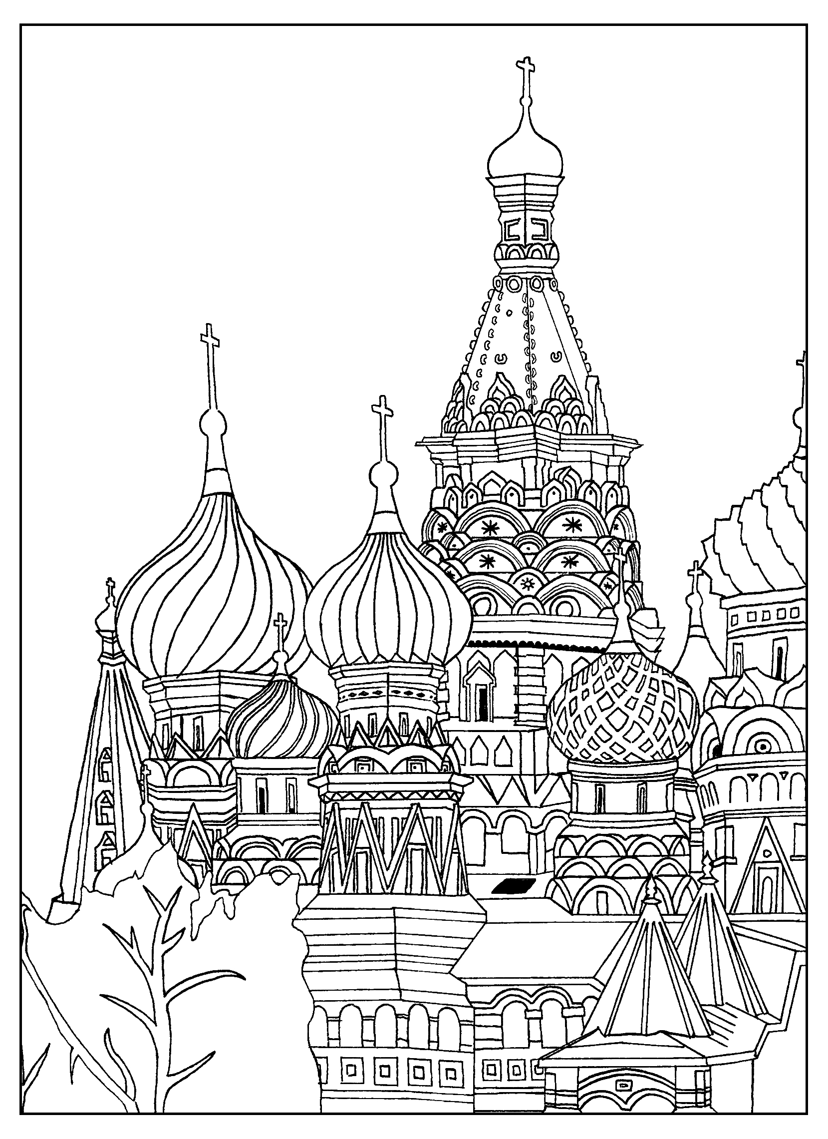 Coloriage de la Cathédrale Saint-Basile-le-Bienheureux de Moscou (sur la Place rouge).