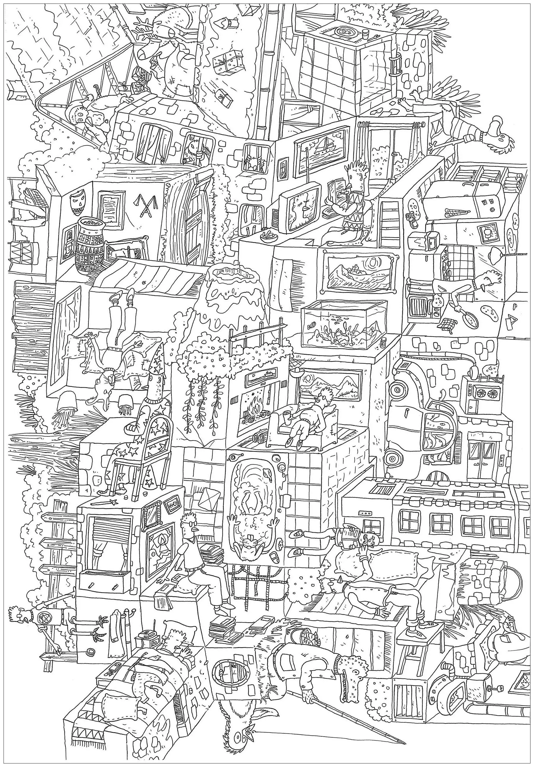 Complexe meli melo (Coloriage de Pays, villes et architecture à imprimer pour adultes)