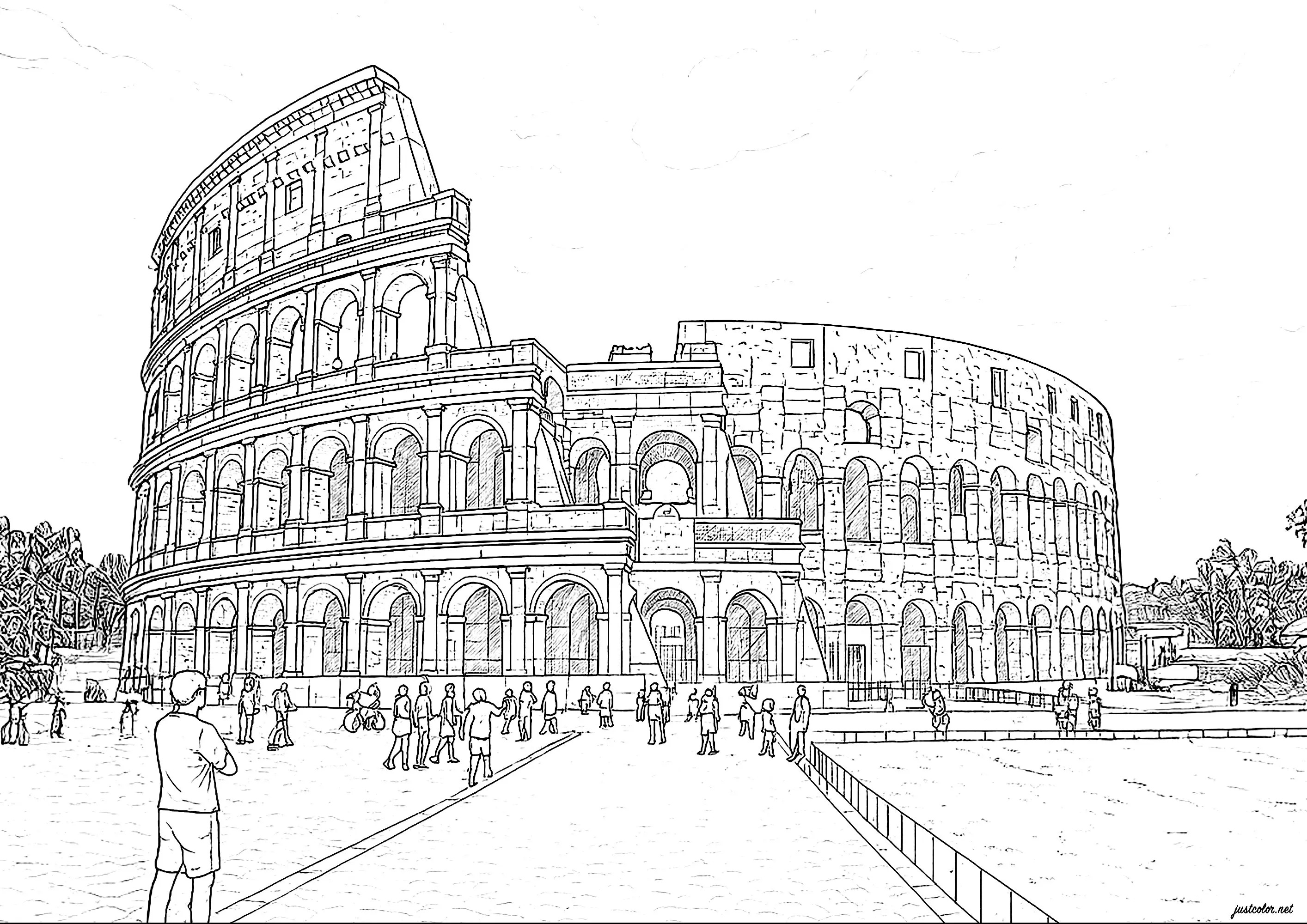Le Colisée de Rome (Italie) (Coloriage d'Architecture et habitation à imprimer pour adultes)