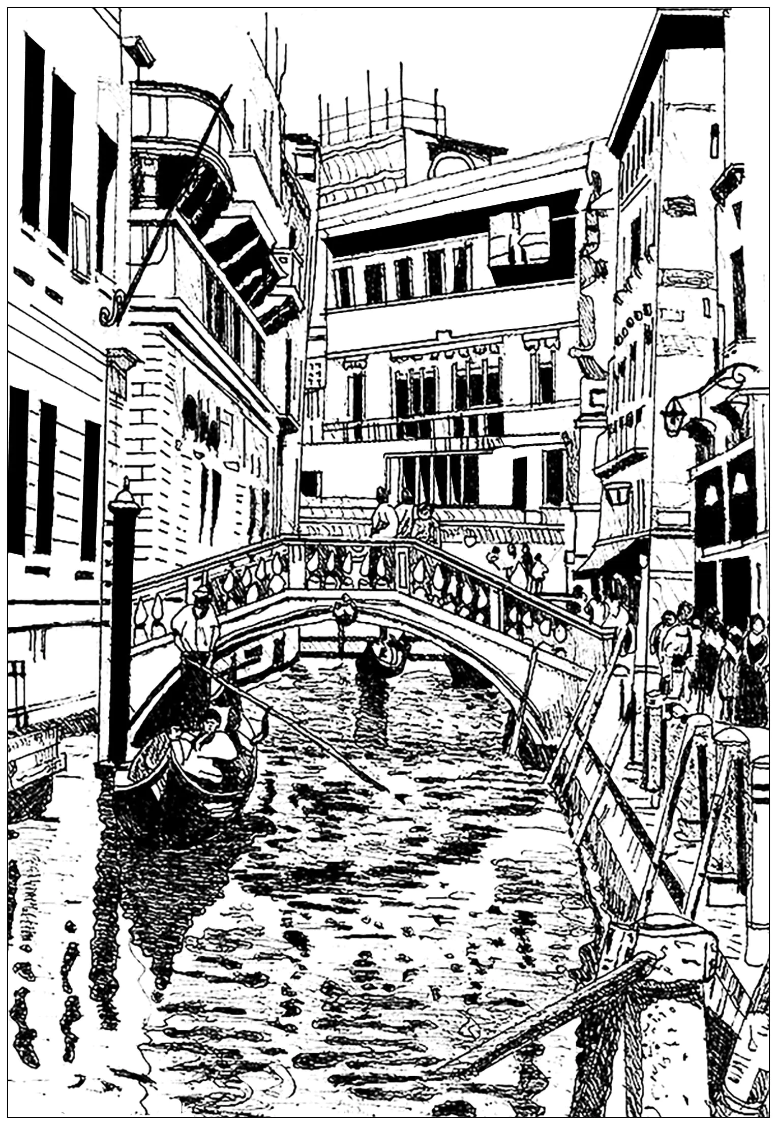 Dessin venise (Coloriage d'Architecture et habitation à imprimer pour adultes)