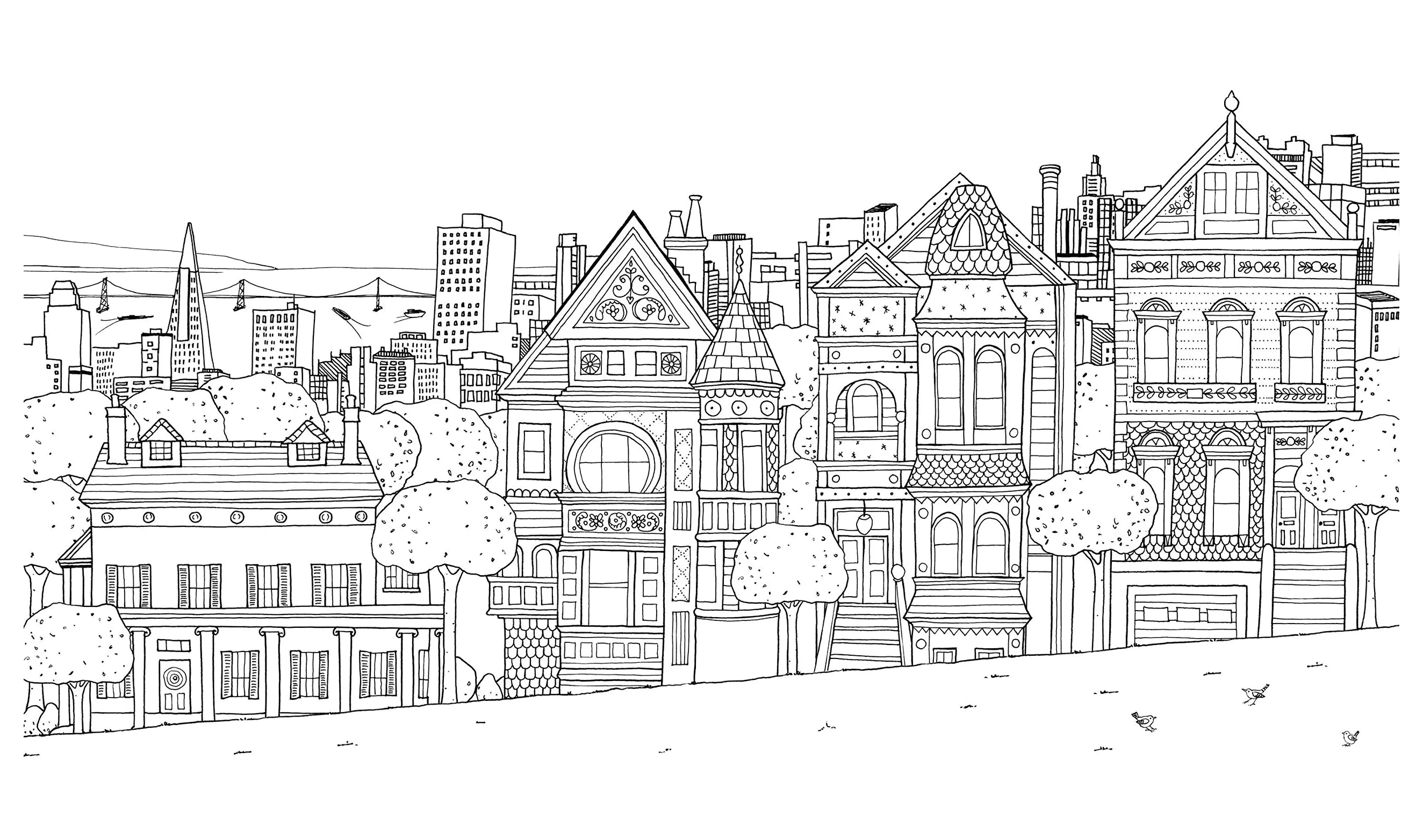 Maisons san fransisco (Coloriage d'Architecture et habitation à imprimer pour adultes)