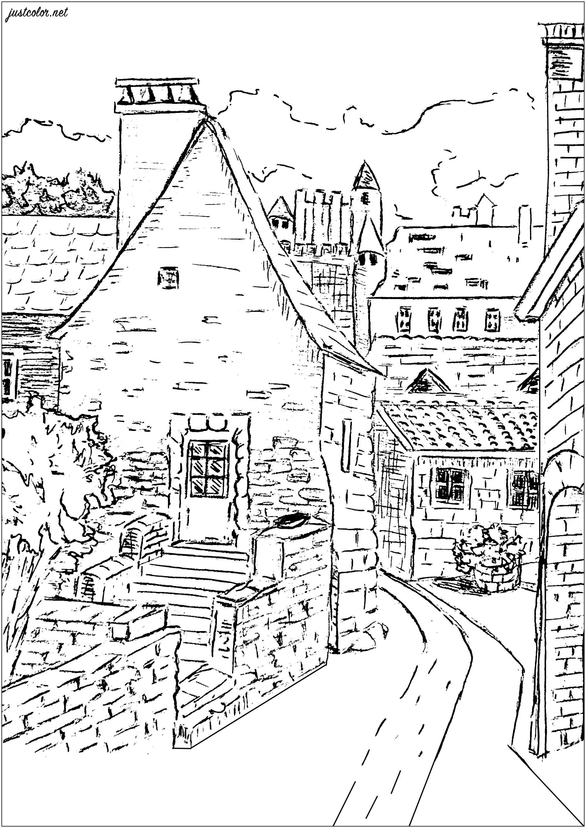 Visitez (avec vos crayons et feutres) ce joli petit hameau de Dordogne, ses rues étroites et jolies maisons .., Artiste : Art'Isabelle