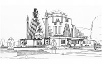 Coloriage adulte dessin monument art deco pavillon du tourisme a l exposition de la houille blanche grenoble 1925