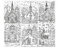 Coloriage adulte eglises sous la neige