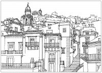 Coloriage adulte village sicile italie