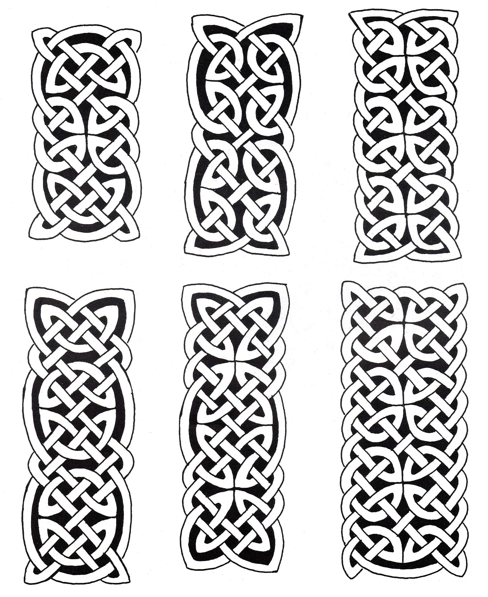 6 éléments inspirés par l'Art Celtique (Coloriage à imprimer pour adultes)
