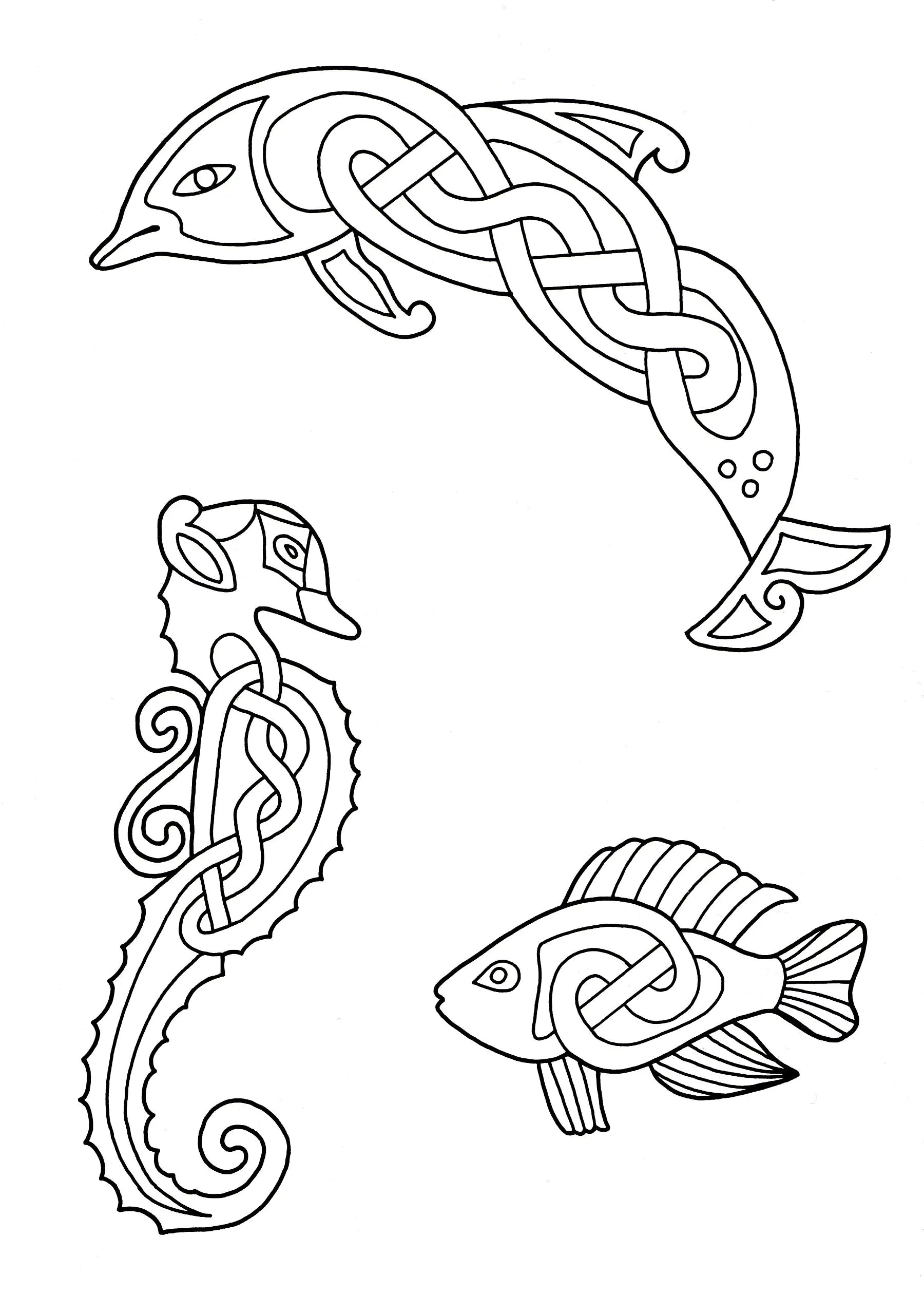 Animaux marins (Coloriage d'Art Celtique à imprimer pour adultes)