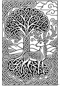 Arbre de Vie Celtique et Cerf Sacré (Coloriage d'Art Celtique)