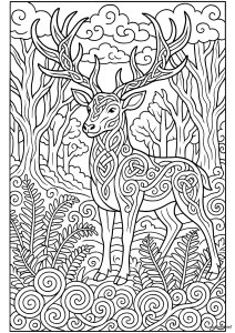Cerf majestueux au cœur de la forêt (Coloriage d'Art Celtique)