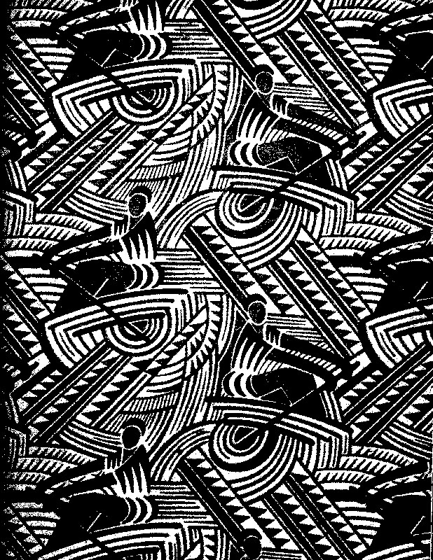 Textile Russe style Art Deco (mis en noir et blanc, contraste accentué)