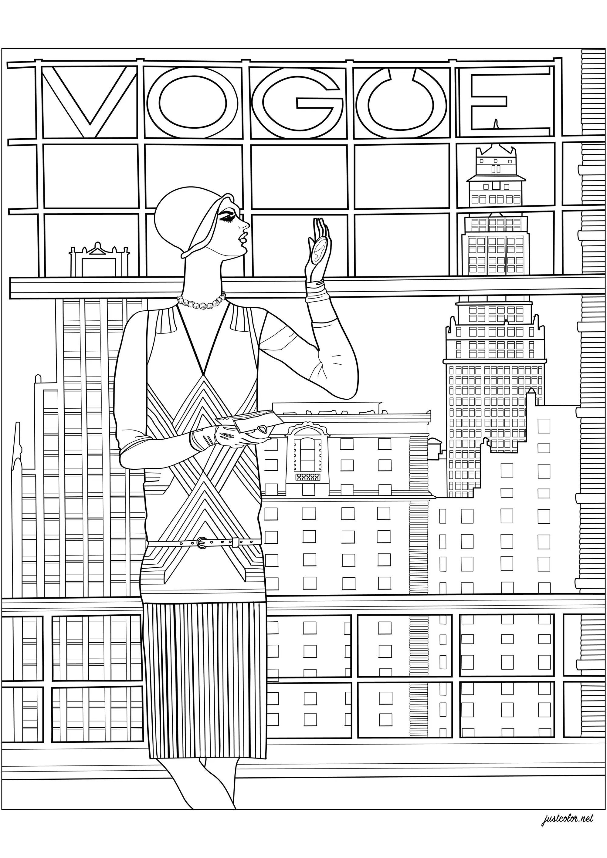Couverture de Vogue Magazine de - 1928 (Coloriage d'Art Déco à imprimer pour adultes)