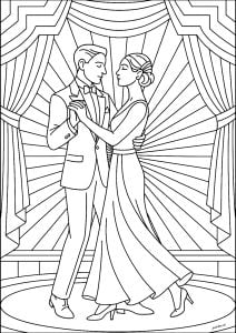 Deux jeunes danseurs (Coloriage d'Art Déco)