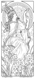 Coloriage adulte femme style art nouveau