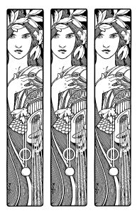 Coloriage d'Art Nouveau à imprimer pour adultes : Triptyque-mucha