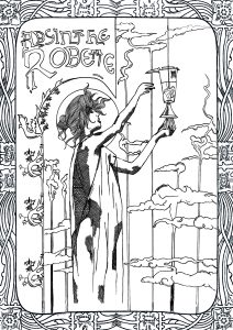 Art Nouveau : Coloriage inspirée des fameuses affiches de Alphonse Mucha